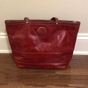 Coach Signature Stitched Patent Leather Tote